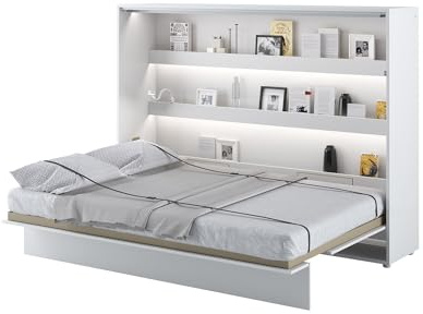 MEBLINI Schrankbett Bed Concept - Wandbett mit Lattenrost - Klappbett mit Schrank - Wandklappbett - Murphy Bed - Bettschrank - BC-04-140x200cm Horizontal - Weiß Matt