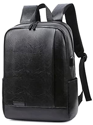 FOSCINI Zaino Porta PC nero per Computer da 15.6'' Notebook Zaino per Laptop, universale di nuova generazione con attacco USB Impermeabile in pelle PU da Uomo per Scuola, Lavoro o Viaggio
