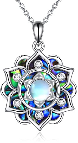 YAFEINI Lotus Halskette 925 Sterling Silber Mondstein Anhänger Halskette Yoga Lotus Schmuck für Frauen