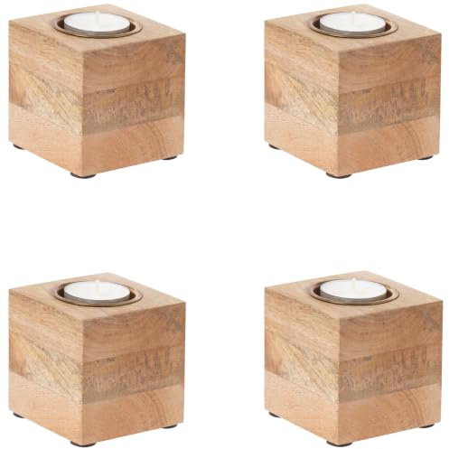 4er Set Skandinavischer Teelichthalter Massivo Natur aus Holz 7,5 cm