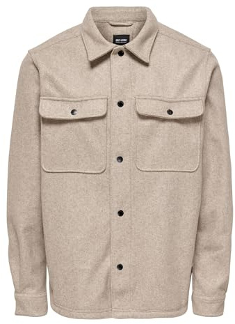 Chemise décontractée Ouvrier Veste de Transition Chemise de Loisirs Chemise de Chemise Homme ONDSAH, Couleurs:Beige, Taille:S