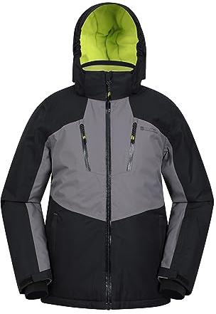 Mountain Warehouse Galactic Kids Waterproof Ski Jacket - Detachable Hood, Taped Seams, Breathable, Integrated Snowskirt - Winter, Skiing, Snowboarding Dark Grey 7-8y