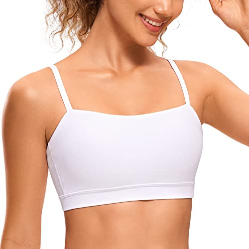 CRZ YOGA Sport-bh för kvinnor Butterluxe Bandeau Justerbara band Vadderade yogabh:ar Fyrkantig hals Trådlös träningsbyxa Vit L