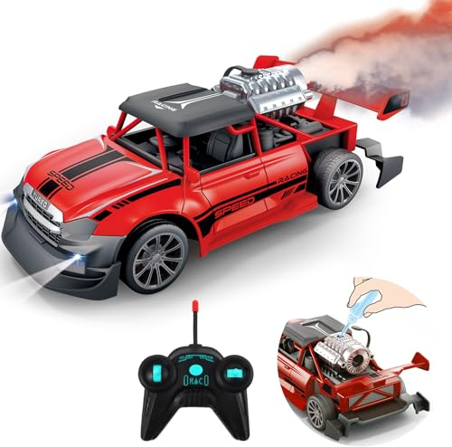 Pup Go Macchina Telecomandata Grande con Luci LED e Nebbia Spray per Bambini 3-10 Anni, 1:20 Auto RC Drift Ricaricabile, Macchinina Acrobatica Radiocomandata Elettriche, Giocattolo per Bambina, Rossa