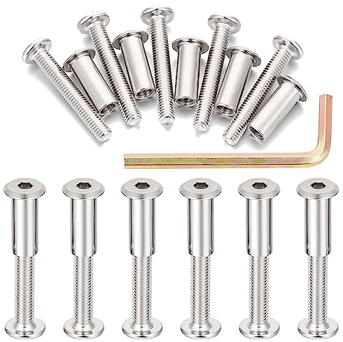 Xrfoiniu 100 Sets Silver Metal Hexagon Socket Drive Bolt - M6x40mm Screw Bits for Wood Socket Cover Bolt Barrel Nut Kit, Fixing Post Screw Connecting, Screws Decorative Cap