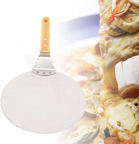 Kaichenyt Pizzaschaufel, Pizzaschieber mit Großer Oberfläche und Holzgriff Pizza Schaufel Metall Edelstahl Brotschieber Pizza Schieber Necessary Zubehör für Pizzabäcker und Brotbackautomater