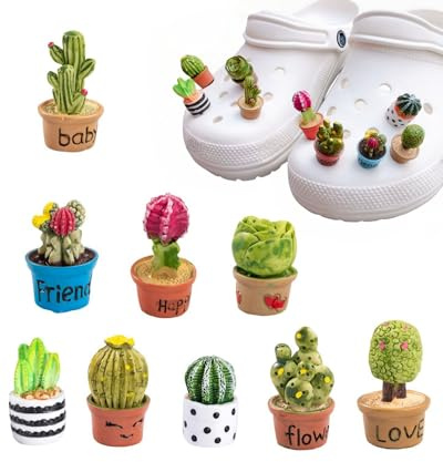 tikono Lot de 9 breloques en forme de plante : cactus magique pour sabots de jardin, Plastique