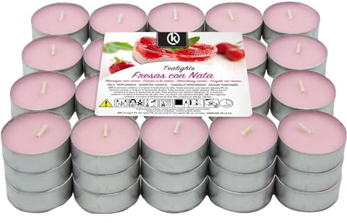 KROWN - Velas de Té Perfumadas, Velas Decorativas Aromáticas (Fresas con Nata, 60 Velas)