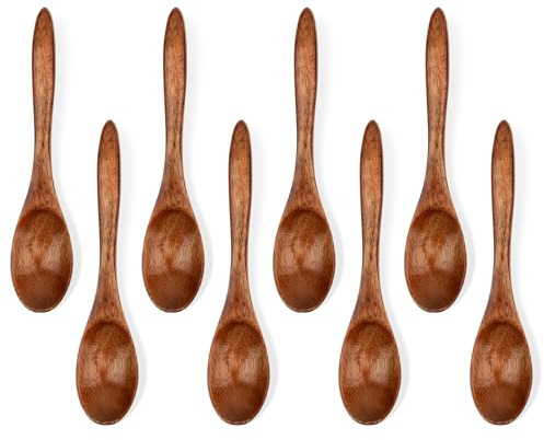 Jeffdad 8 Stück Holzlöffel Esslöffel, Holzlöffel Honig Honiglöffel Holz Nanmu Holz Suppenlöffel Set Handgefertigte Suppen Kaffee Löffel Für Heiße Schokolade Honig Kaffee Tee Küchenzubehör