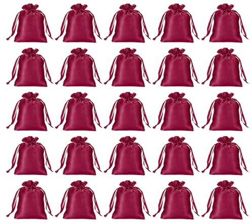 PATIKIL Satinbeutel mit Zugband, 50er Pack 3x4 Zoll Hochzeitsgeschenkbeutel Mini-Geschenkverpackungsbeutel für Geburtstag Weihnachten Schmuckparty, Bordeauxrot