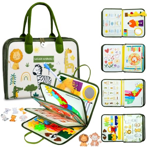 Busy Board Toddler Toys for 2+Years, 8-in-1 Montessori Busy Book Educational Learning Toys with Airplane Activities - Perfect Christmas & Birthday Gifts for Boys & Girls