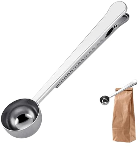Violotoris 7 inch Coffee Scoop with Bag Clip,Stainless Steel Coffee Scoop with Bag Clip Accessory,Coffee Scoop for Scooping Ground Coffee Beans and Milk Powder,Silver