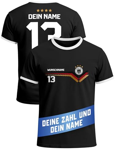 MoonWorks® Herren T-Shirt Trikot WM Fußball-Sommer 2026 Motiv auf Vorder- und Rückseite personalisierbar mit Name und Trikotnummer Deutschlandshirt