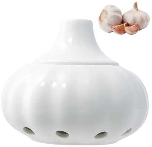 volumoon Contenitore Salva Aglio Cucine, Vaso per Aglio in Ceramica, con Coperchio e Fori di Ventilazione, Barattolo per Conservare Aglio, Porta Cipolle, Barattolo di Stoccaggio