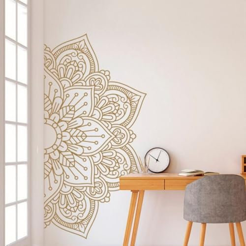 YUANGANG Grand autocollant mural mandala bohème pour murs, portes battantes, placards, carreaux et métal en plastique (doré, 42 x 82 cm)
