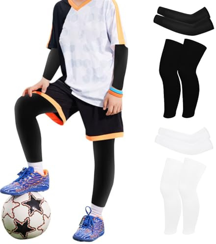 Valcatch 4 Paia di Maniche da tiro da Basket per Ragazzi Ragazze Protezione Solare UV Maniche per Braccia e Maniche di Compressione per Gambe per Calcio pallavolo Sport all'Aria Aperta Copertura