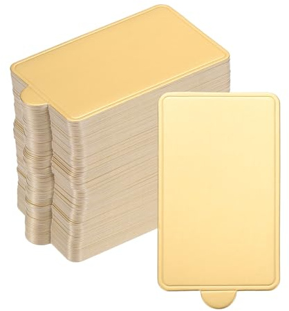 sourcing map 200pcs Mini Cake Boards, Mousse Cake Cardboards Rectangle Cake Bases Plates Cupcake Dessert Displays Base Tray for Cupcakes, Cakes, Pastries - Grease Proof (Gold)