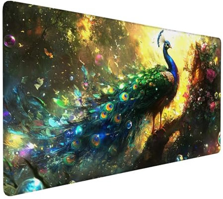 Grün Mauspad 600 x 300 x 3 mm,XXL Gaming Mauspad Pfau,Verlängertes Groß Mauspad Schreibtischauflage,Wasserdicht Mauspad,Genähte Kanten Mauspad,rutschfeste Gummibasis,Mauspad Gamer,Geschenk Y-227
