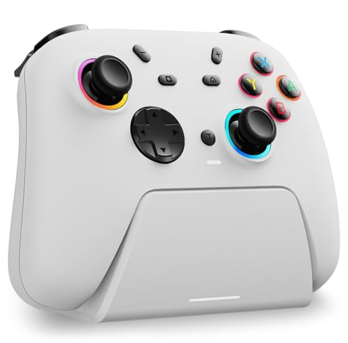 PC Controller mit Ladestation, Wireless Controller für PC Windows/Switch | Game Controllers für Windows PC/Steam/Switch 1&2/OLED/Lite mit Hall Effekt Trigger/Joystick(Kein Drift) RGB Licht M1/M2 Taste