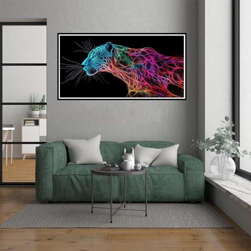 Leopard Malen Nach Zahlen Erwachsene, malen nach zahlen kinder Fantasie DIY Handgemalt Ölgemälde Kit für anfänger und Erwachsene Mit 3 Pinseln und acrylfarbe, Herbst deko Schlafzimmer, 100x300cm