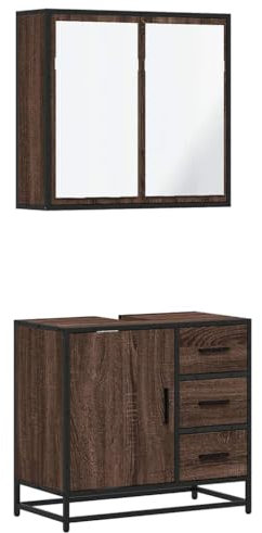 vidaXL 2-TLG. Badmöbel-Set Braun Eichen-Optik Holzwerkstoff, Badezimmermöbel-Set, Badschrank, Waschtischunterschrank, Badezimmerschrank