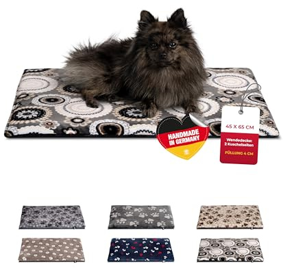 HS-Hundebett® Hundedecke XS (45x65 cm) – Wendbar & gemütlich Dank 3 cm Füllung – Perfekt fürs Sofa, Auto & Hundebox – Mandala Anthrazit, Made in DE