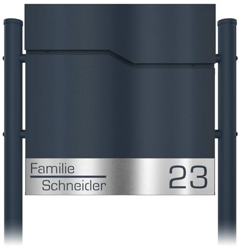 Graviers Design Standbriefkasten mit Zeitungsfach in Anthrazit RAL 7016 - Briefkasten personalisierbar Edelstahl Namen Schild Hausnummer Laserschnitt Gravur - mit Schloss