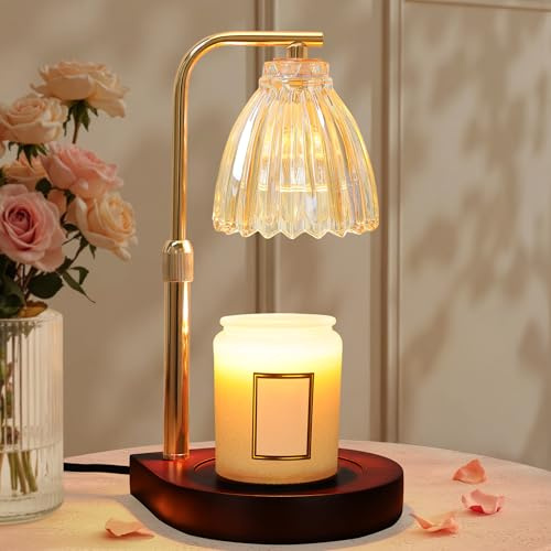 AIFEI Candle Warmer Lamp with Timer, Dimmable Candle Lamp with Adjustable Height, Birthday Gifts for Women Mom, House Warming Gifts New Home, Candle Warmer for Jar Candles with 2 Bulbs - Walnut