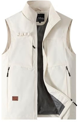 MeiLayM Hombres Aire Libre Pesca Chalecos Multi Bolsillos Chaleco Deportes Casual Respirable Chaqueta Cámping Caza Rápido Chaleco sin mangas blanco,M
