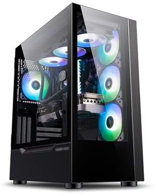 Caja For Juegos De Torre Media, Soporte Vertical For GPU, Caja For Juegos De Escritorio, Paneles Frontales Y Laterales De Vidrio Templado Dobles(Black)