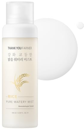 THANKYOU FARMER Rice Pure Watery Mist 100 ml, Korean Face Mist with Rice Extract, Hydrating Facial Mist Spray for Dry Skin, Korean Skincare