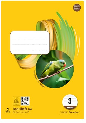 Style Schulheft - 5 Hefte à 32 Blatt, DIN A4, 80 g/m², 21 Doppellinien | Lineatur 3, hochwertiges Papier, ausgezeichnet mit dem EU Ecolabel, praktische Details