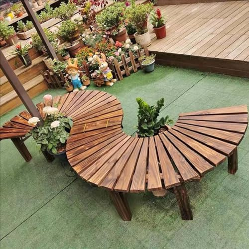 Yopappol Lattenbank für den Garten, halbrunde Baumbänke aus Holz, Sitzdurchmesser 120 cm, Rundum-Sitzgelegenheit, karbonisierte Holzbänke für Terrasse, Veranda, Rasen, Hinterhof(Half Round)