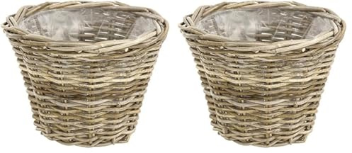Dehner Rattan Planztopf, Ø 29 cm, Höhe 20 cm, Rattangeflecht, grau/braun (Packung mit 2)
