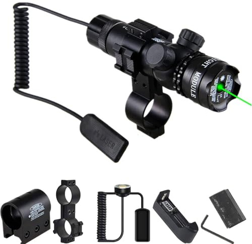 Green LED Tactical Torch, Long Range Tactical Torches Handheld Lamp | with Scope & Rail Mount,Rechargeable ,Charger,Pressure Switch Waterproof Torch for Hunting,Observation,Outdoor Activities