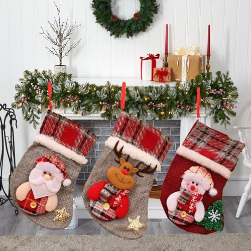 Nikolausstrumpf Kinder,3 Stück Nikolausstiefel zum Befüllen,Personalisiert Weihnachtssocken,Befüllen Weihnachtsstrümpfe,Kreative Puppe Weihnachtsstrümpfe,Verleihen Raum Weihnachtliche Atmosphäre
