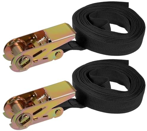 Anhoer 2Pcs Black Ratchet Straps Tensioning Straps Ratchet Tie Down Straps 6M x 25mm with Cam Buckle for Motorcycles Car Trailer Household