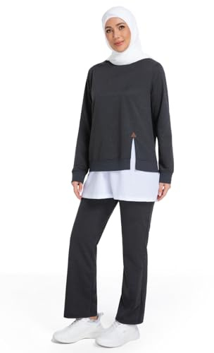 Muslimah Modest Workout Sets for Women Long Sleeve Tops & Pants 2 Piece Outfit Gym Running Sports Wear(S,Y1)