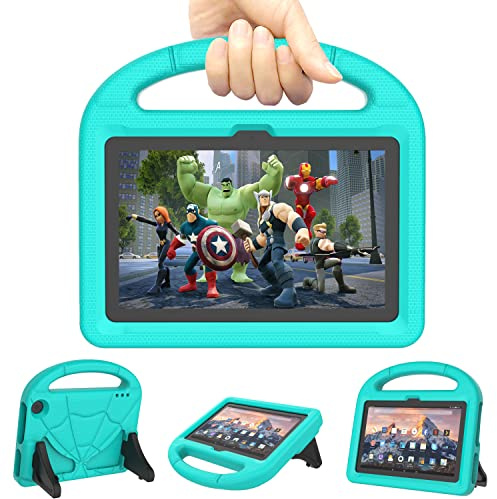 Kid Case for New Tablet 7-inch 2022 Release,Kricsertg Lightweight Shockproof Protective Cover, Adjustable Stand- Turquoise