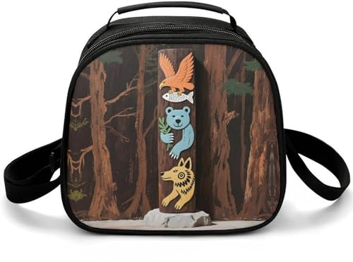 ZGHQHCDRH Lunch Bag For Adults On The Go Tribal Spirit Column Print Insulated Roomy Design Fits Lunch Containers Fruit Work Travel
