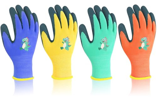 AovYoo 4 Paar Kinder Gartenhandschuhe Latex 5-7 J. Rutschfest Arbeit DIY M | Naturlatex, EN ISO 21420, Rutschfest, Atmungsaktiv, Garten, DIY, Camping,Pflanzen, Harken, Heimwerken und Abenteuer im Freien