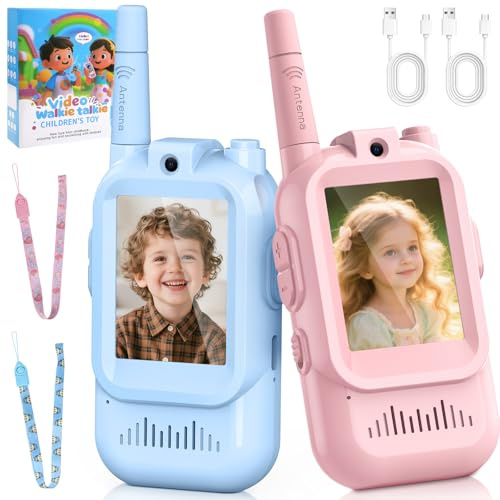 Video Walkie Talkie Kinder, Spielzeug ab 3 4 5 6 7 8 Jahren, 2er Set Walky Talky Aufladbar Weihnachten Geschenk Spielzeug 3-12 Jahre Junge und Mädchen Funkgeräte Set für Abenteuer im Freien