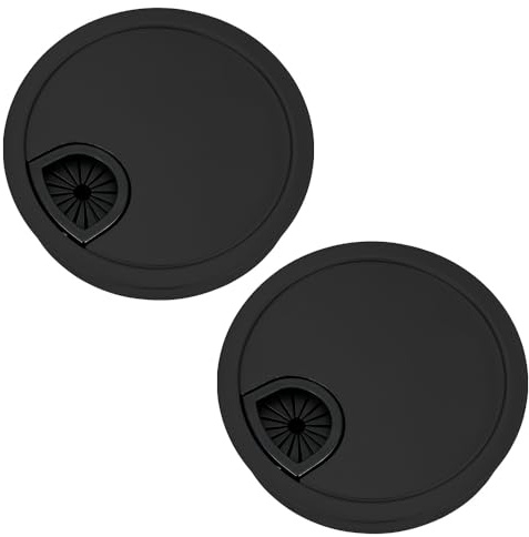 FEIHS 2 Piezas Pasacables escritorio,Orificio de 80 mm, desmontable | Aleación de zinc,Negro,anillo interior blando que envuelve el cable,para escritorios de ordenador tipo mesa