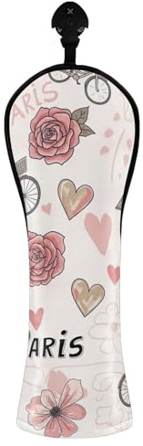 Copri mazza da golf vintage Parigi rosa floreale per driver in legno ibrido PU pelle mazza da golf con etichette intercambiabili, per uomo e donna