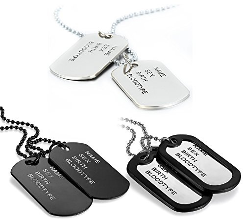 JewelryWe Schmuck Herren Halskette 2 Militärischen Erkennungsmarken Armee Stil Dog Tag Anhänger mit 70cm Kette Silber Schwarz/Schwarz…