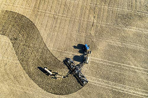 Posterazzi DPI12540858LARGE Aerial View of a Tractor Pulling an air Seeder, Seeding a Field Beiseker, Alberta, Canada Framed Print, 38 x 24, Multi