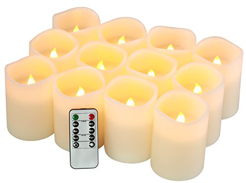 Flameless Candles Battery Operated Candles Set of 12(D:3 X H:4) Pillar Real Wax Led Candles with 10-Key Remote and Cycling 24 Hours Timer
