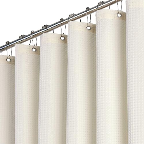 BTTN Waffle Weighted Shower Curtain, Waterproof, 182x182cm, Beige/Cream