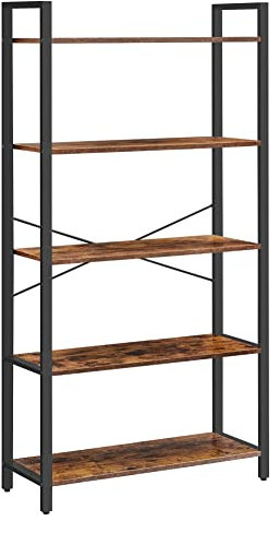 VASAGLE Regal, Bücherregal, Standregal, DVD-Regal, mit 5 Ebenen, Büroregal, offene Ablagen, für Büro, Wohnzimmer, Schlafzimmer, Küche, 30 x 80 x 153 cm, vintagebraun-tintenschwarz LLS081B01