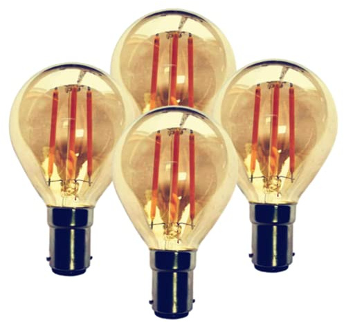 Royalux 4Pack Dimmable LED Vintage Filament Antique Edison Light Bulb 4W B15d BC Golfball G45 Amber/Golden Great Mood Warm Glow Energy-Saving No Flicker